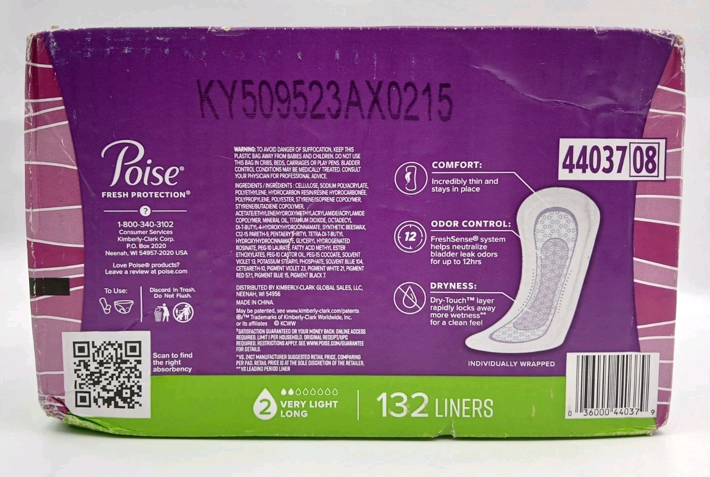 Pack Of 132 Poise Fresh Protection Daily Incontinence Very Light Panty Liners