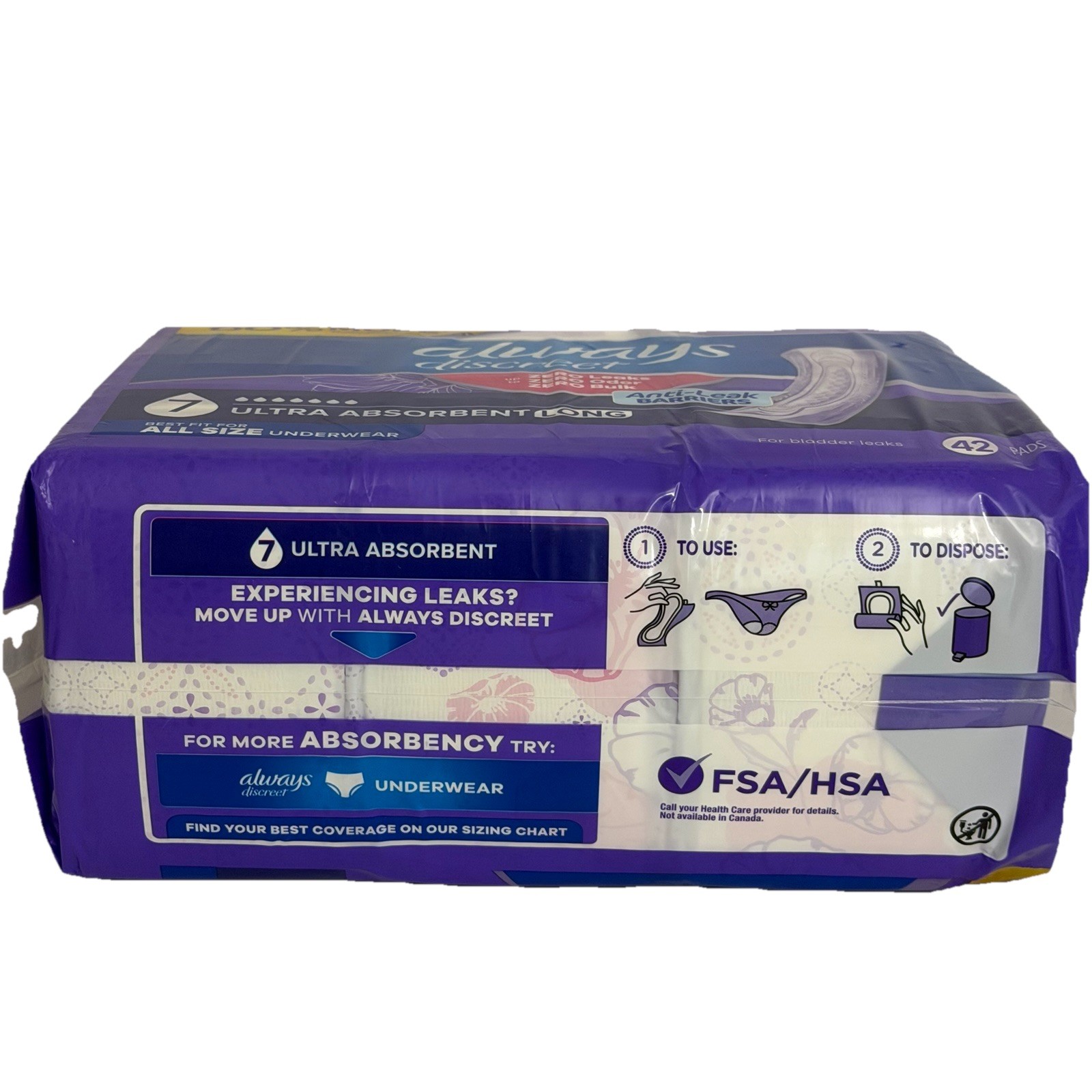 84 Always Discreet Incontinence Pads Ultra Absorbent Long #7 ( 2 Packs of 42 )