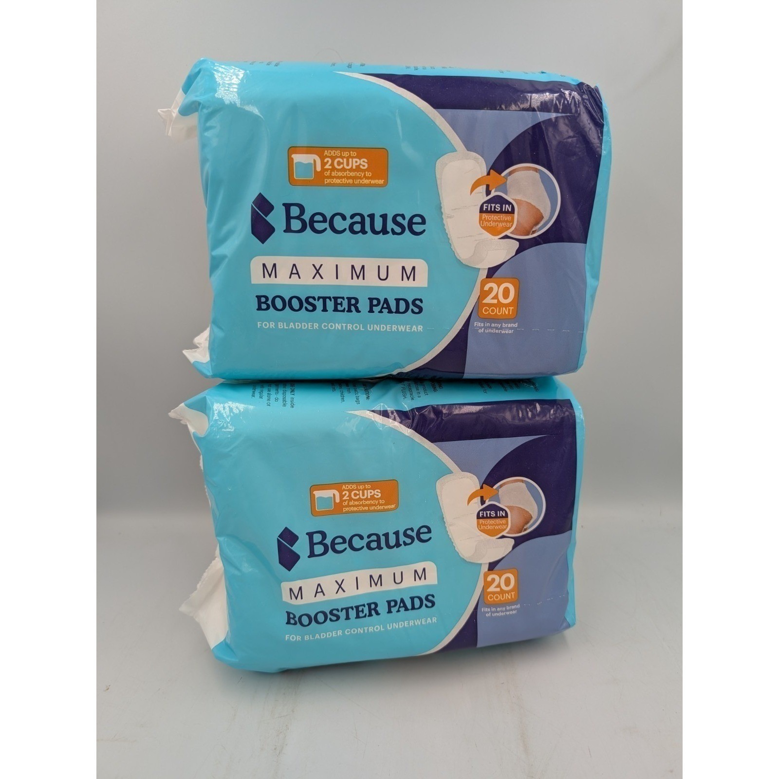 40 Count Because Maximum Booster Pads Men Women For Bladder Control Underwear