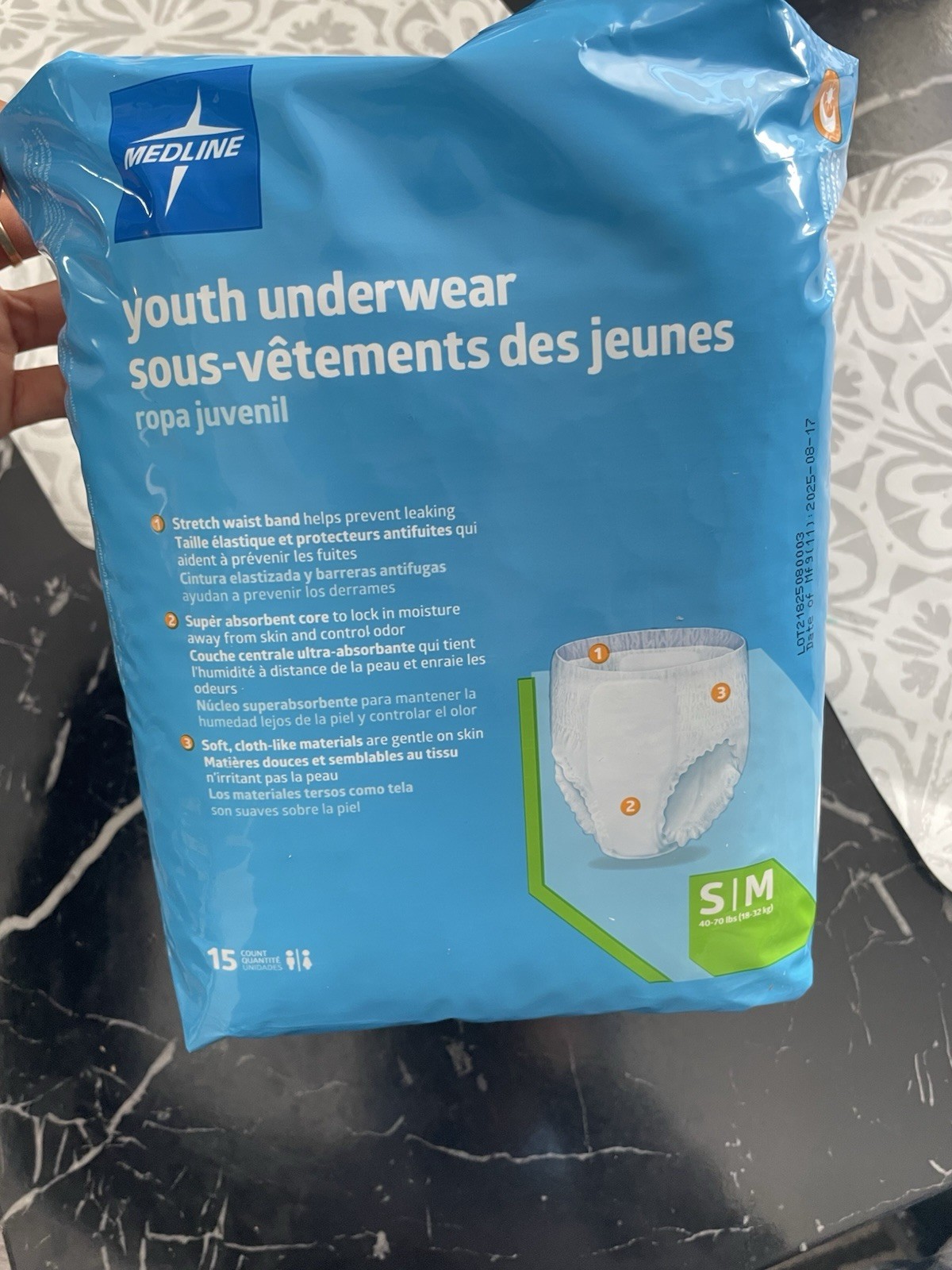 Medline Youth Underwear S/M Super Absorbency 15 Count 40-70 lbs