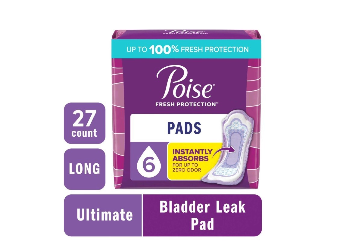 Poise Incontinence Pads for Women, 6 Drop Ultimate Absorbency, Long Length