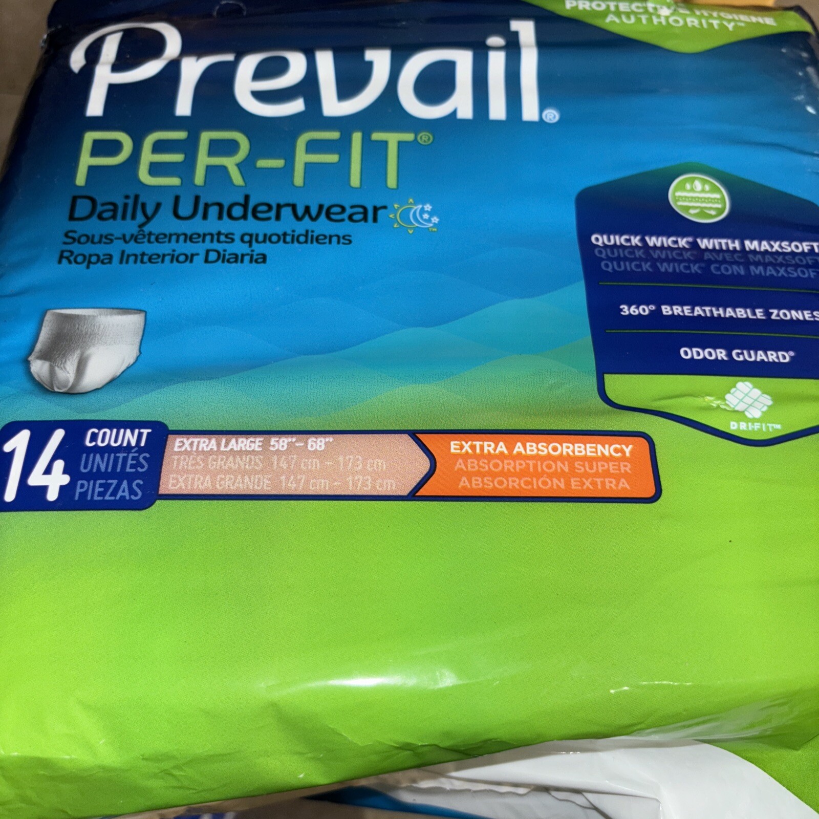 Eight Packages Of Prevail Per-Fit Daily Underwear size XL 58″-68″.