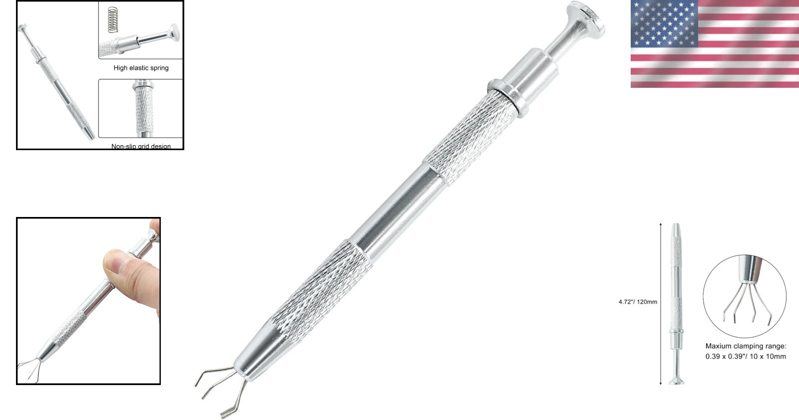 Compact 4-Prong Tool for Easy Retrieval of Small Components, Ergonomic Design