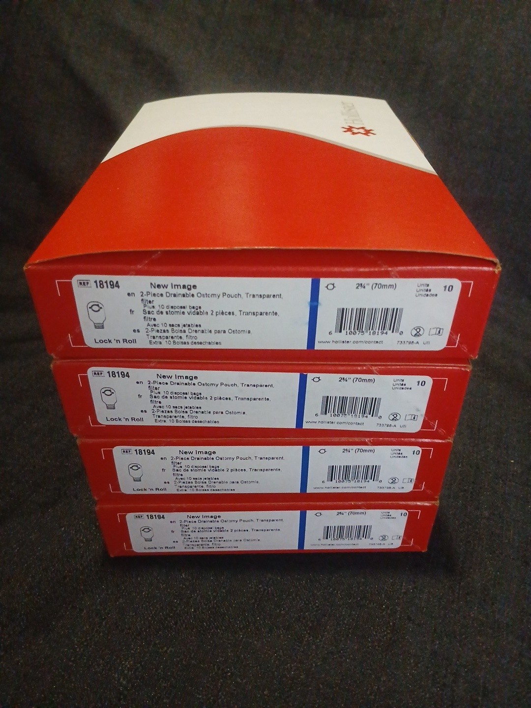 Hollister 18194 Drainable Ostomy Pouches, 10-Pack, 2-3/4″ Flange Lot Of 4 NEW