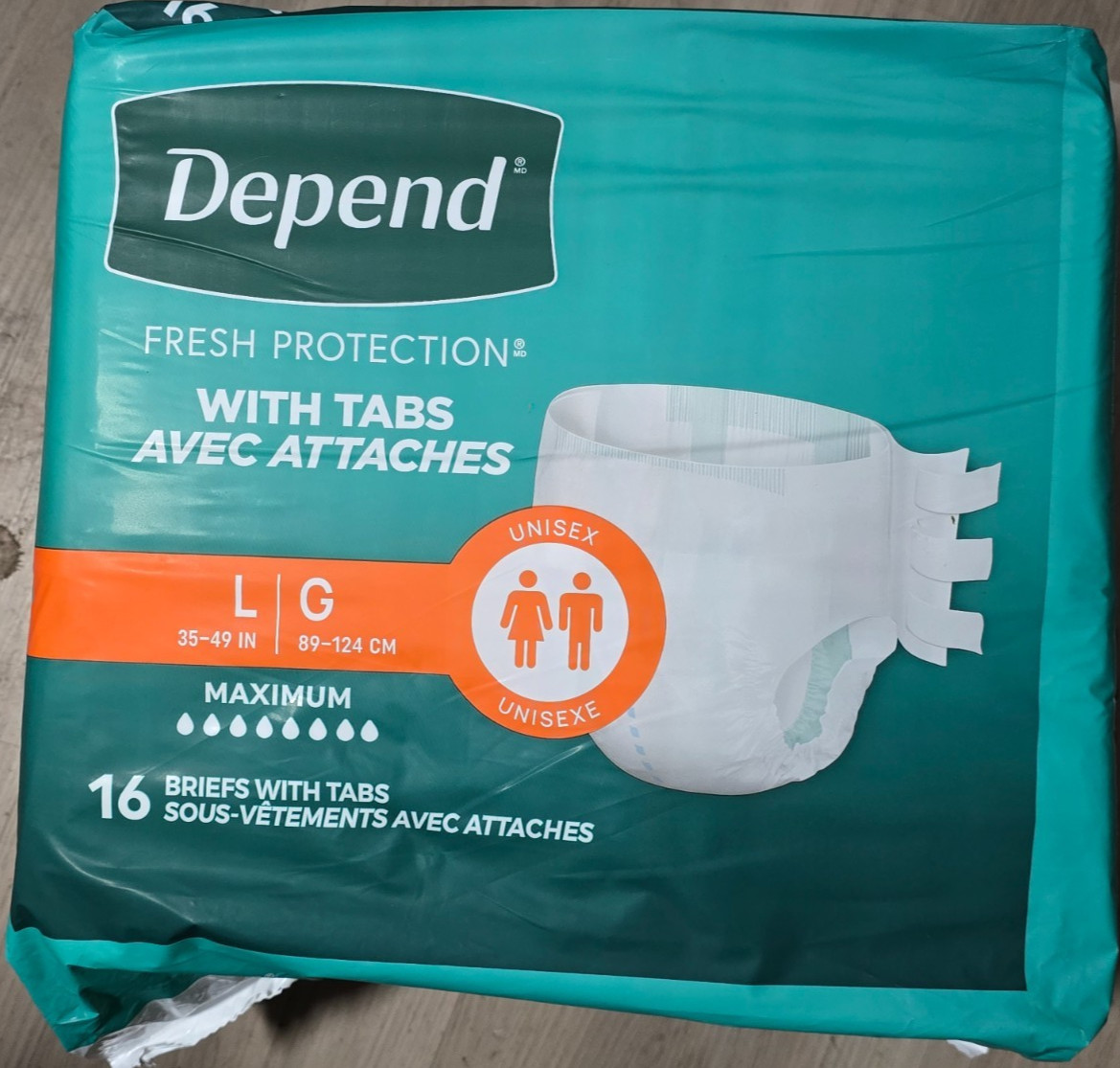 Depend Fresh Protection Adult Incontinence Briefs With Tabs L|G 16 Count NEW