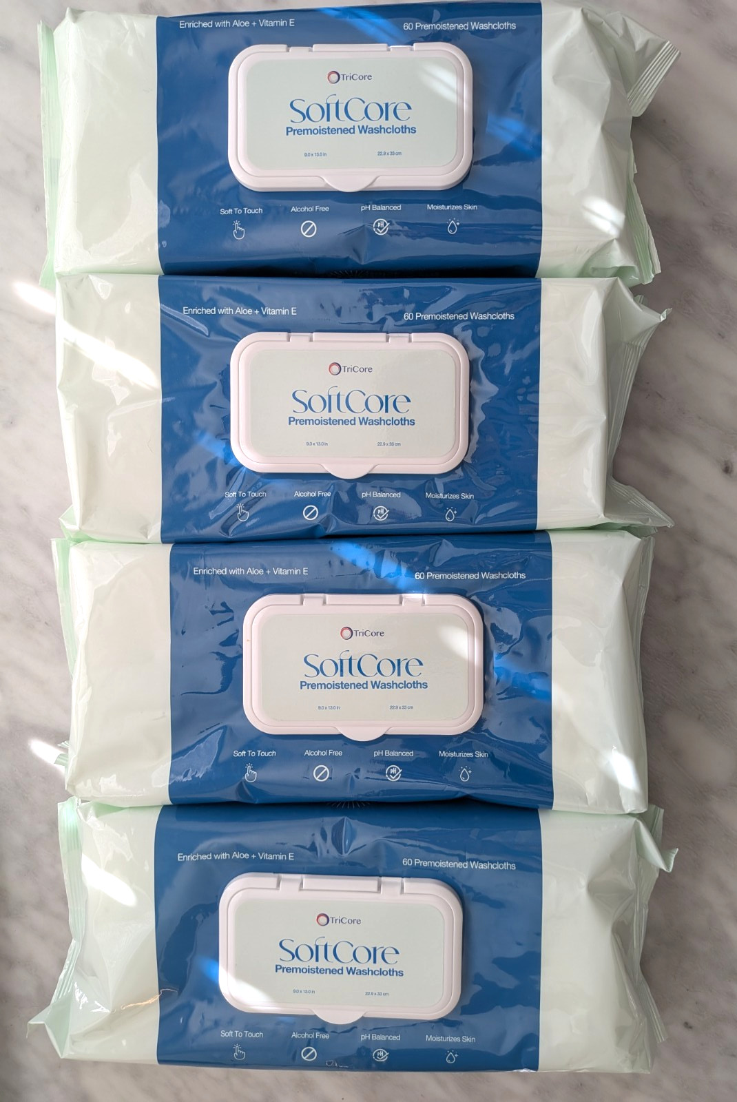 TriCore SoftCore Premoistened Washcloths Enriched with Aloe + Vitamin E 4 pack