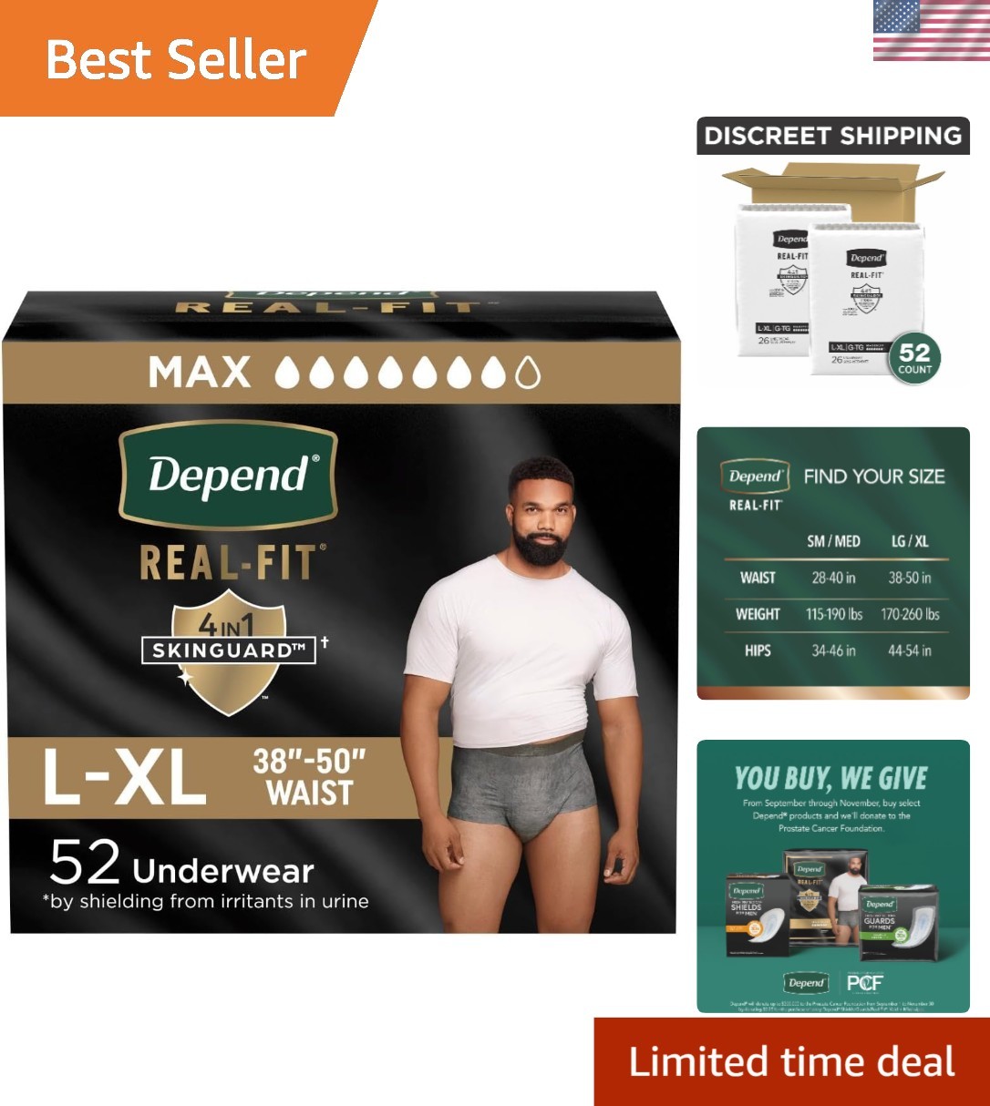 Maximum Absorbency Disposable Incontinence Underwear for Men, Large/XL, 52 Count