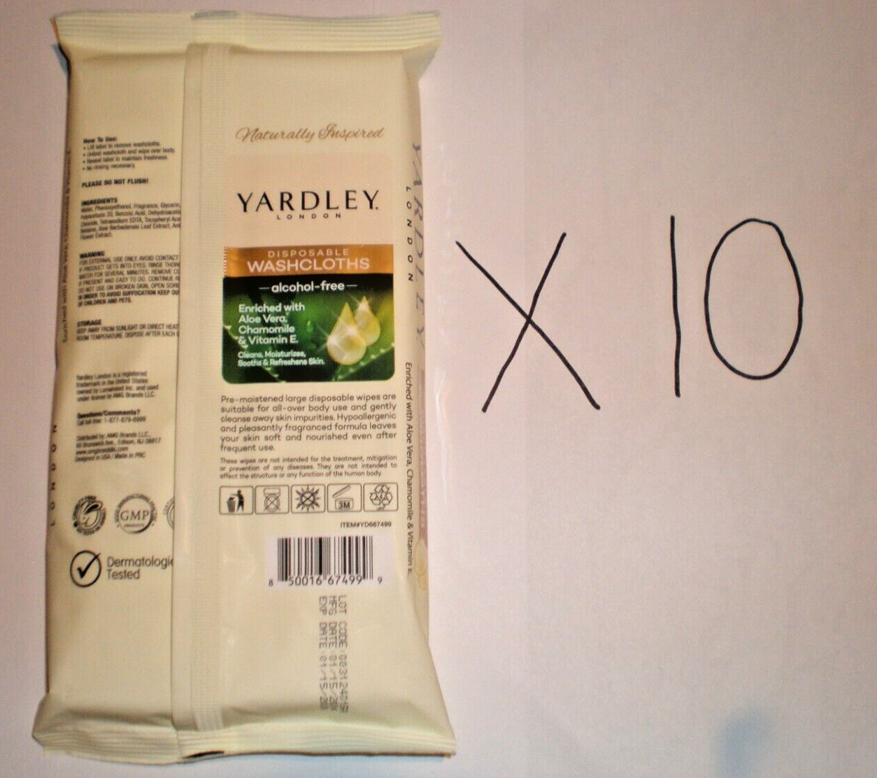 10 PACKS DISPOSABLE WASHCLOTHS 18 IN EACH BY Yardley London LARGE SIZE 12″ x 8″