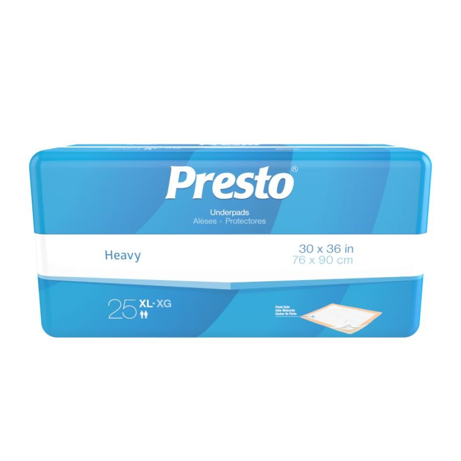Presto Heavy Absorbency Underpads Disposable Absorbent Core 30×36 In, 25 Count