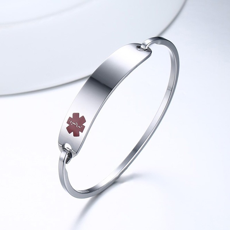 Vnox Adult Women Stainless Steel Medical Alert ID Bracelet Bangle Free Engraving