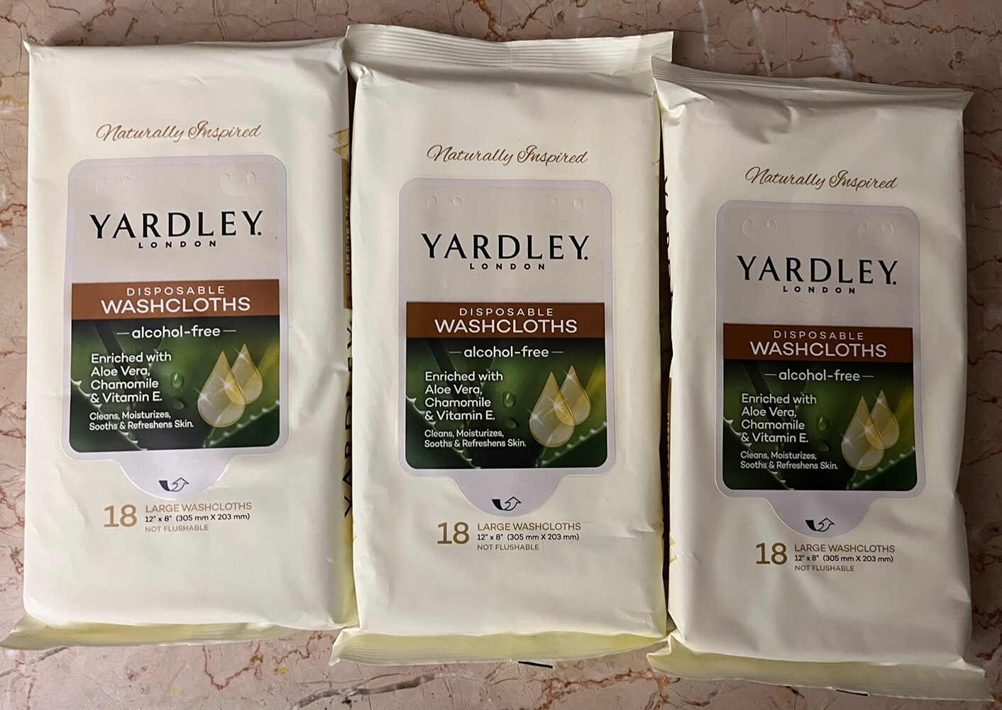 Huge Lot of 54 Yardley London Disposable Washcloths(3×18)w/Aloe Vera,Chamomile