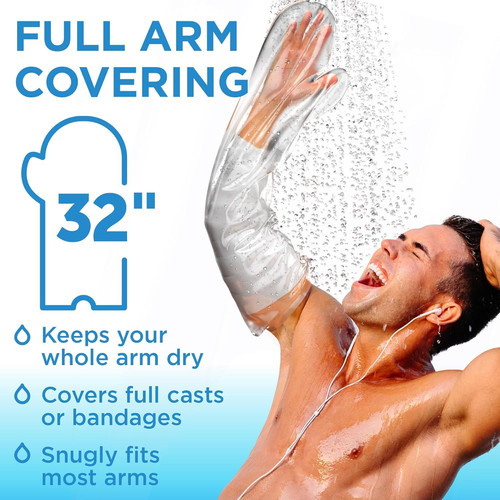 100% Waterproof Cast Covers for Shower Arm Adult – 2 Count (Pack of 1), Clear