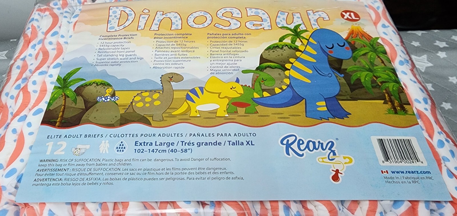 2 Pack Rearz Dinosaur Adult Diaper Plastic Backed XL Old Size 40″ To 58″ Vintage