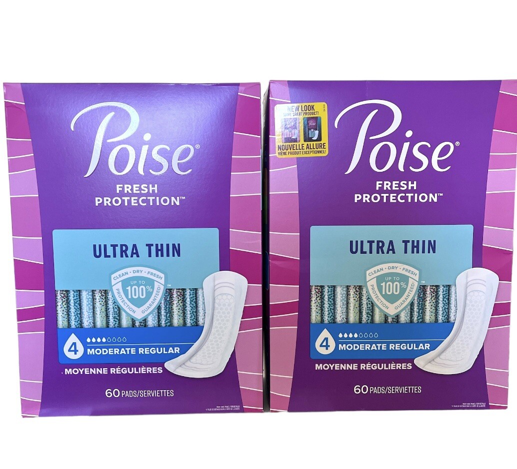 Poise Incontinent Pad 9.4 Inch Length Regular Length Moderate 60 Ct New 2 Pack