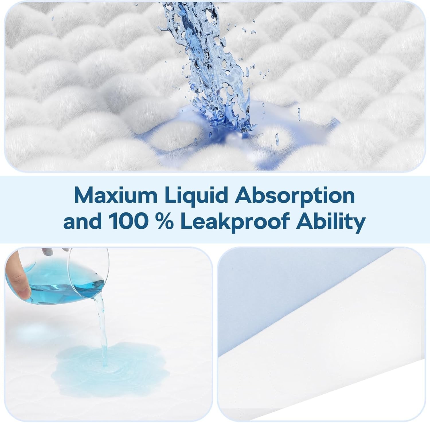 4 Pack 36″ x 38″ Large Absorbency Incontinence Bed Pads Quick Drying Washable &
