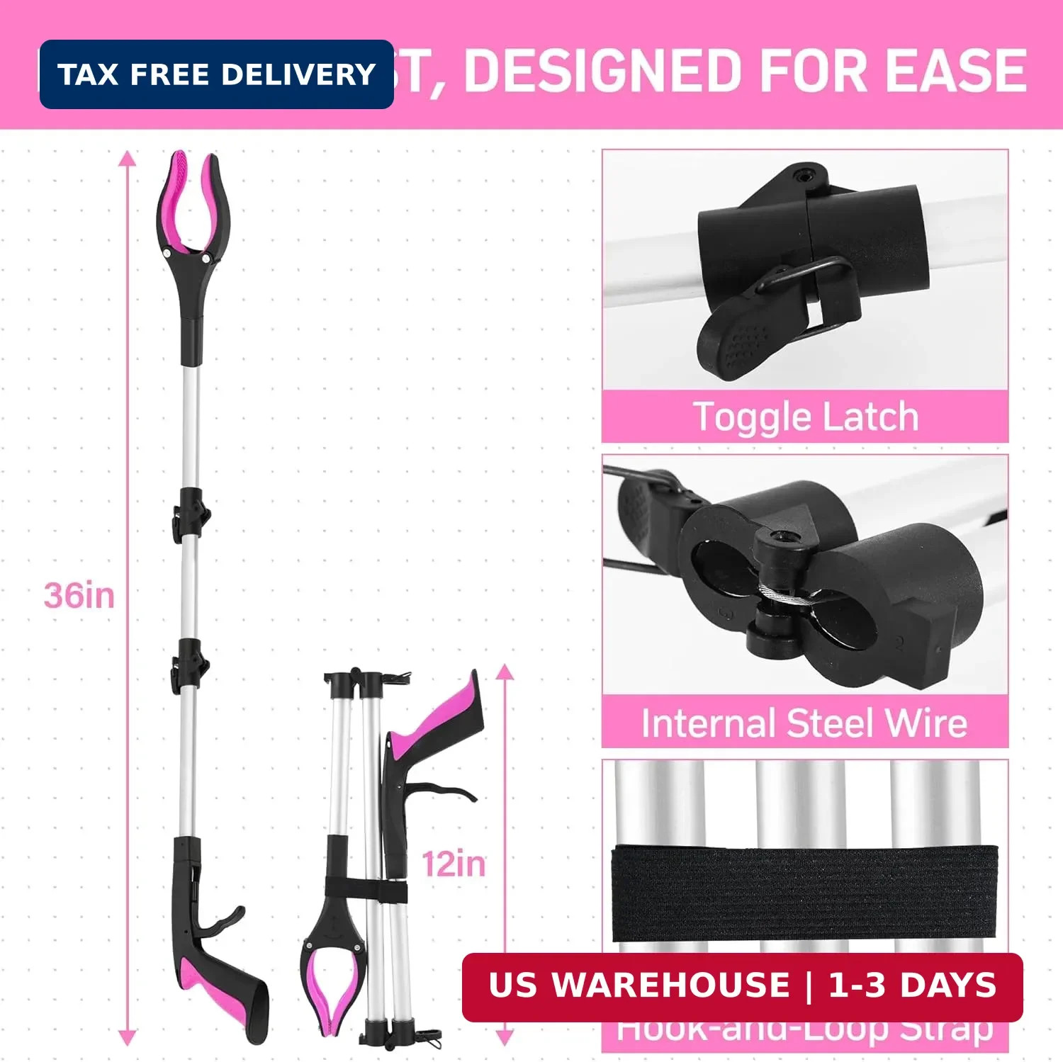 Grabber Reacher Tool for Seniors, 36″ Foldable Reacher Grabbers Pickup Stick wit
