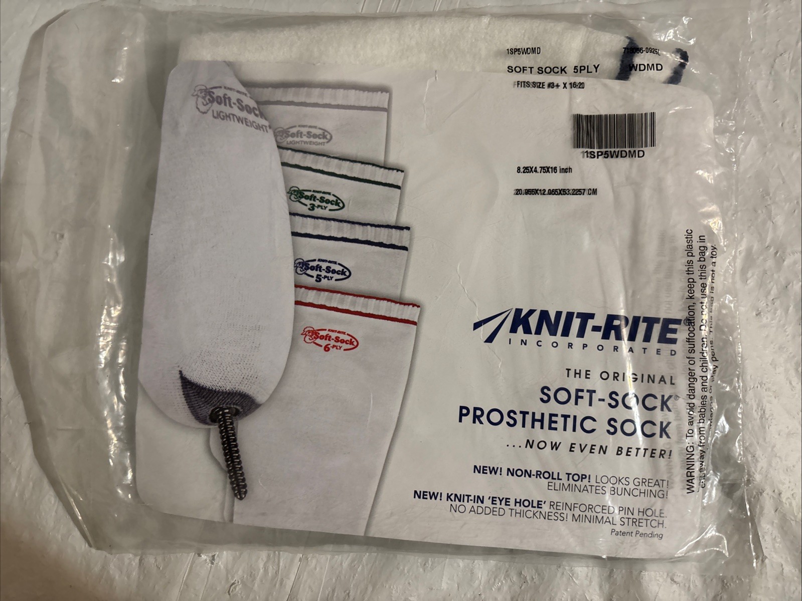 1 Navy Stripe Knit-Rite Soft-Sock Prosthetic Sock 5PLY 1SP5WDMD Fits #3+ X 16-20