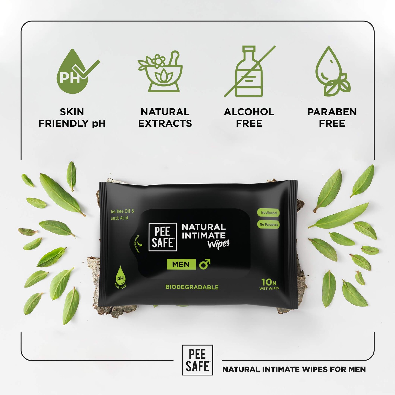 Pee Safe Intimate Wipes for Men, Biodegradable, pH Balanced – 4 Pack of 40 Wipes