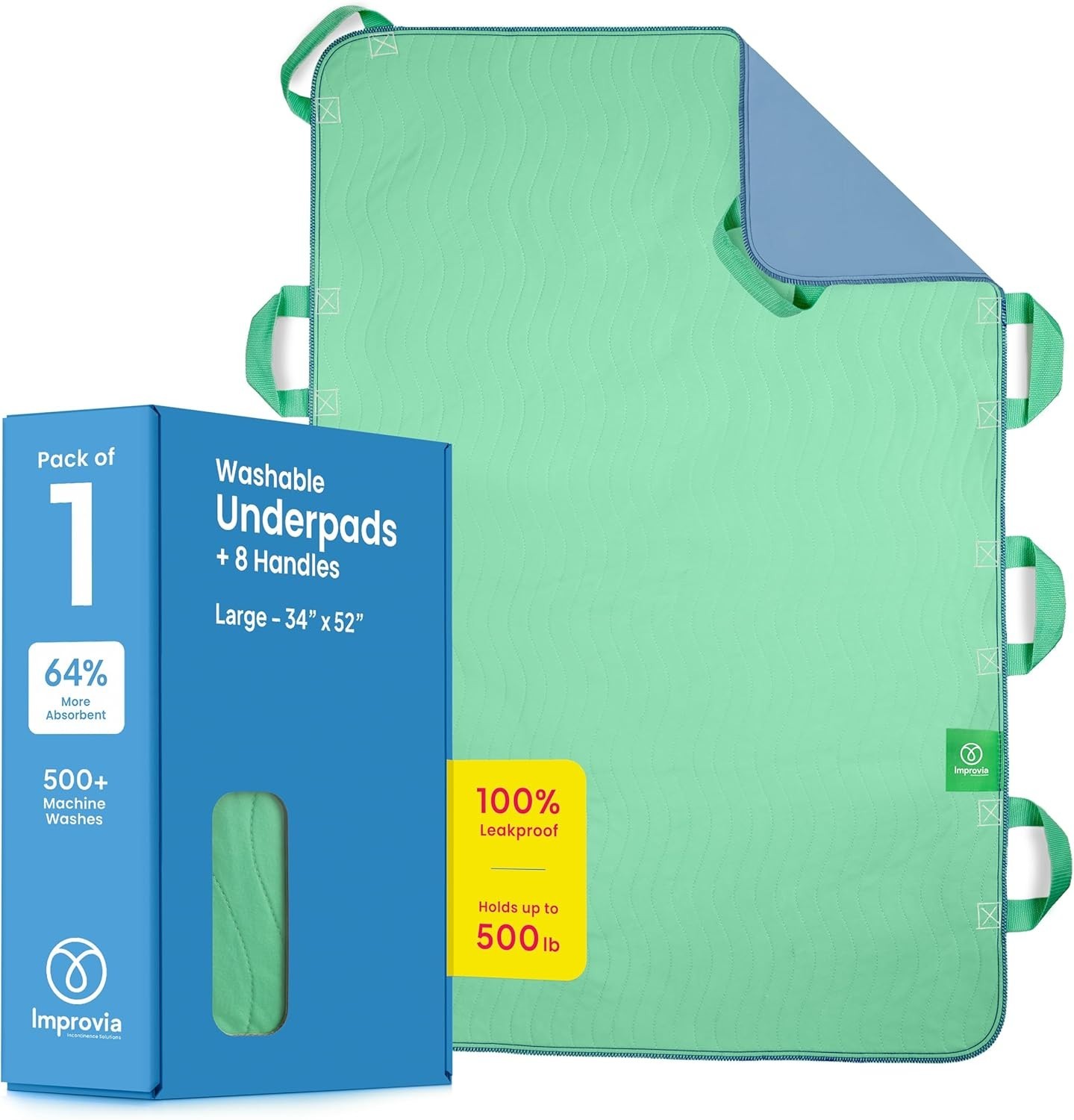 Improvia Positioning Bed Pad, with 8 Reinforced Handles, Quick-Drying, Washable,