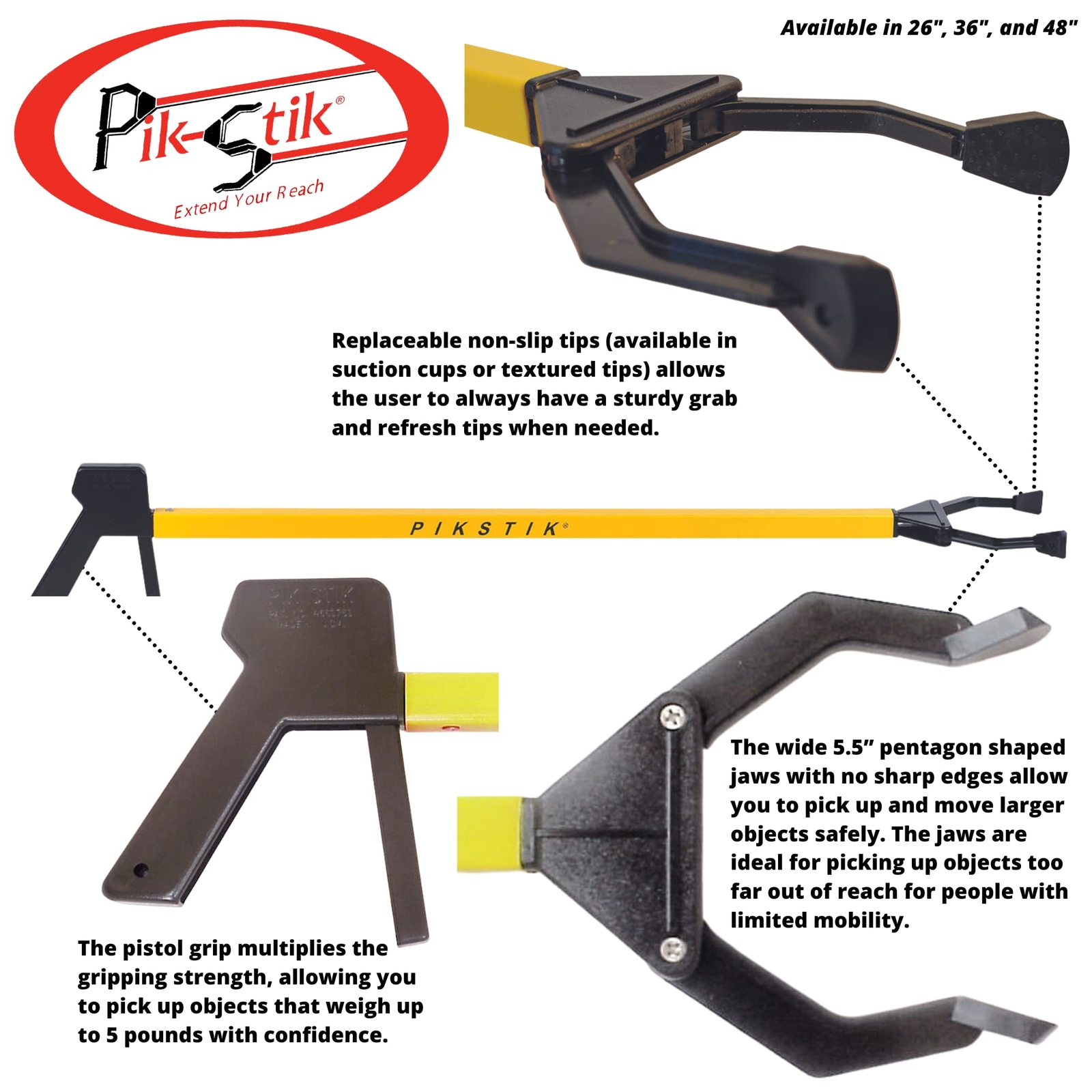 PikStik Classic C-361 Aluminum Reacher Heavy-Duty Polycarbonate Jaw