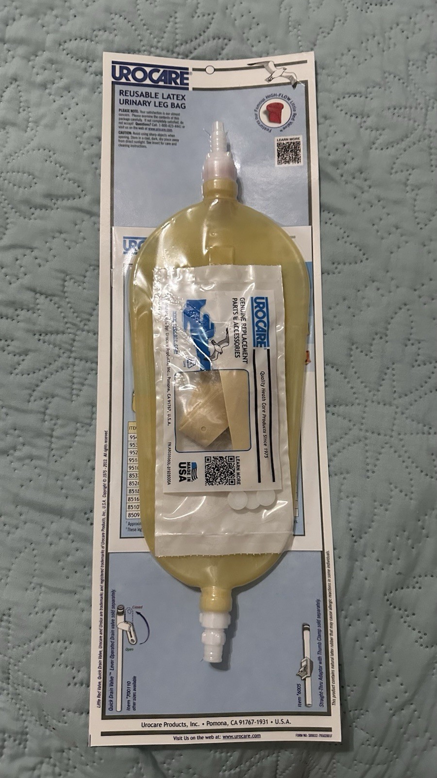 NEW Urocare Reusable Latex Urinary Leg Bag 800mL (26 oz) Short Wide #8526 Sealed