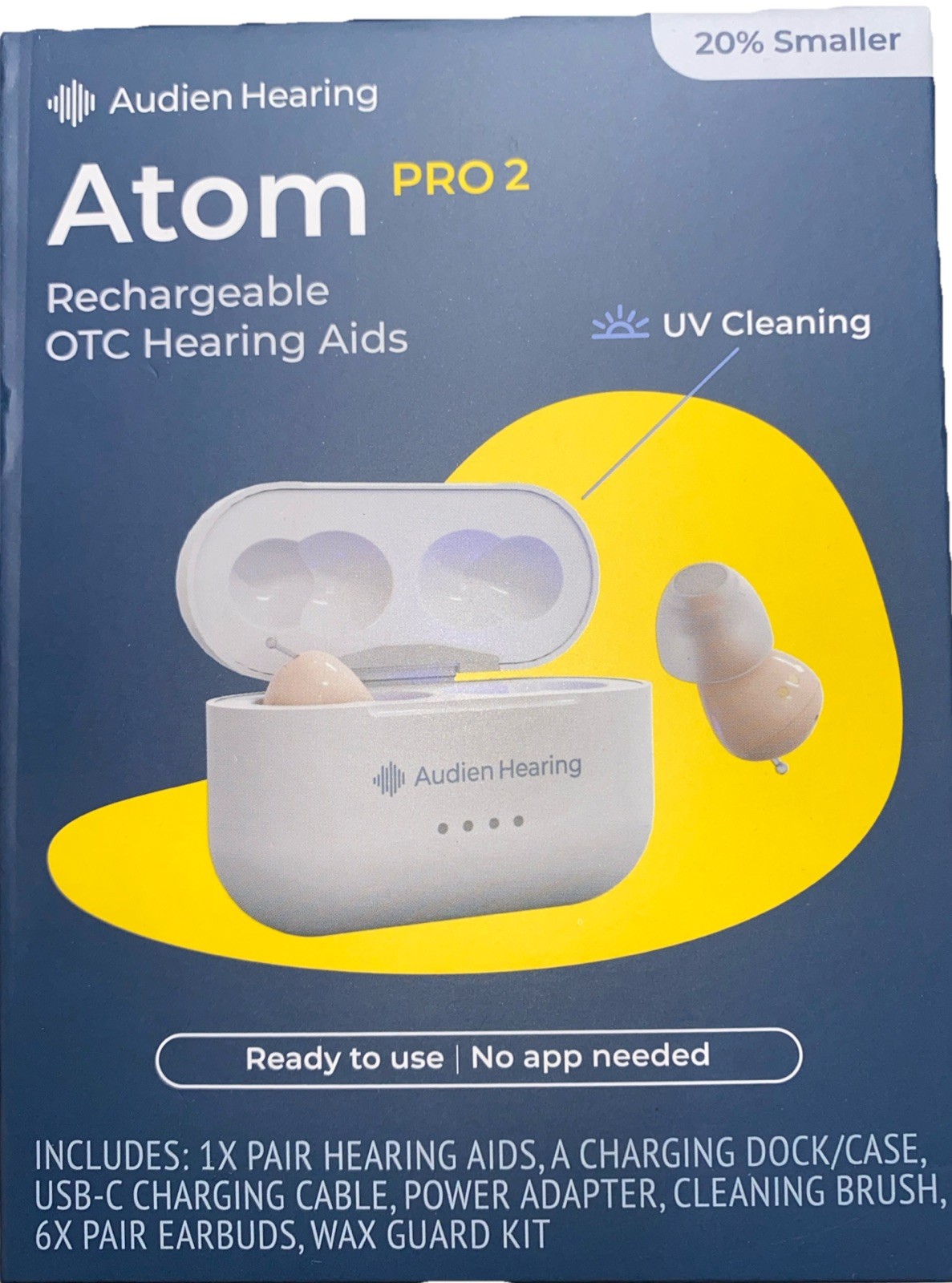 Audien ATOM PRO 2 Wireless Rechargeable OTC Hearing Aids BRAND NEW