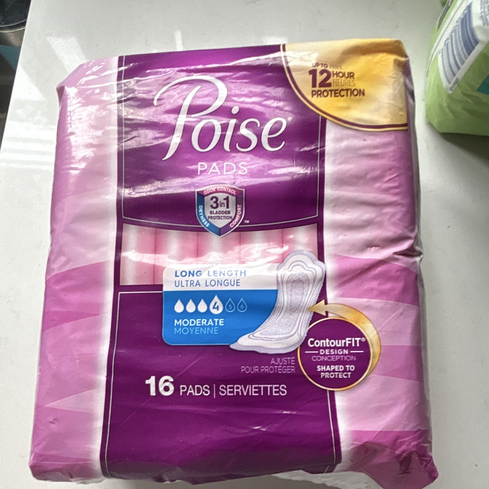 Poise Incontinence Pads Long Moderate, Odor Control, Individually Wrapped 16ct