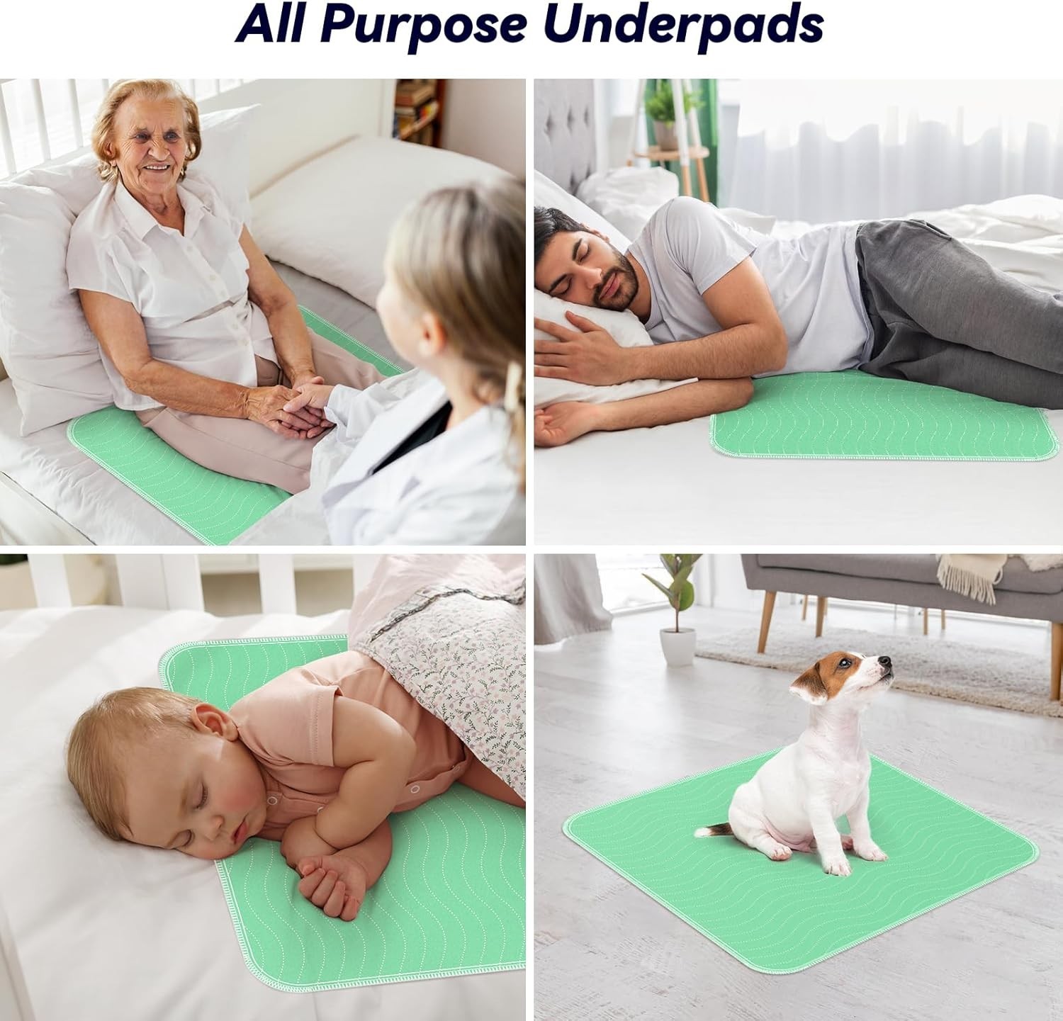 4 Pack 24” x 24” Extra Heavy Absorbency Washable Underpads, Waterproof Nursin…
