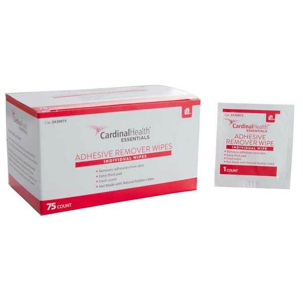 Cardinal Health Essentials Adhesive Remover Wipes 1.25” x 3” Box of 75