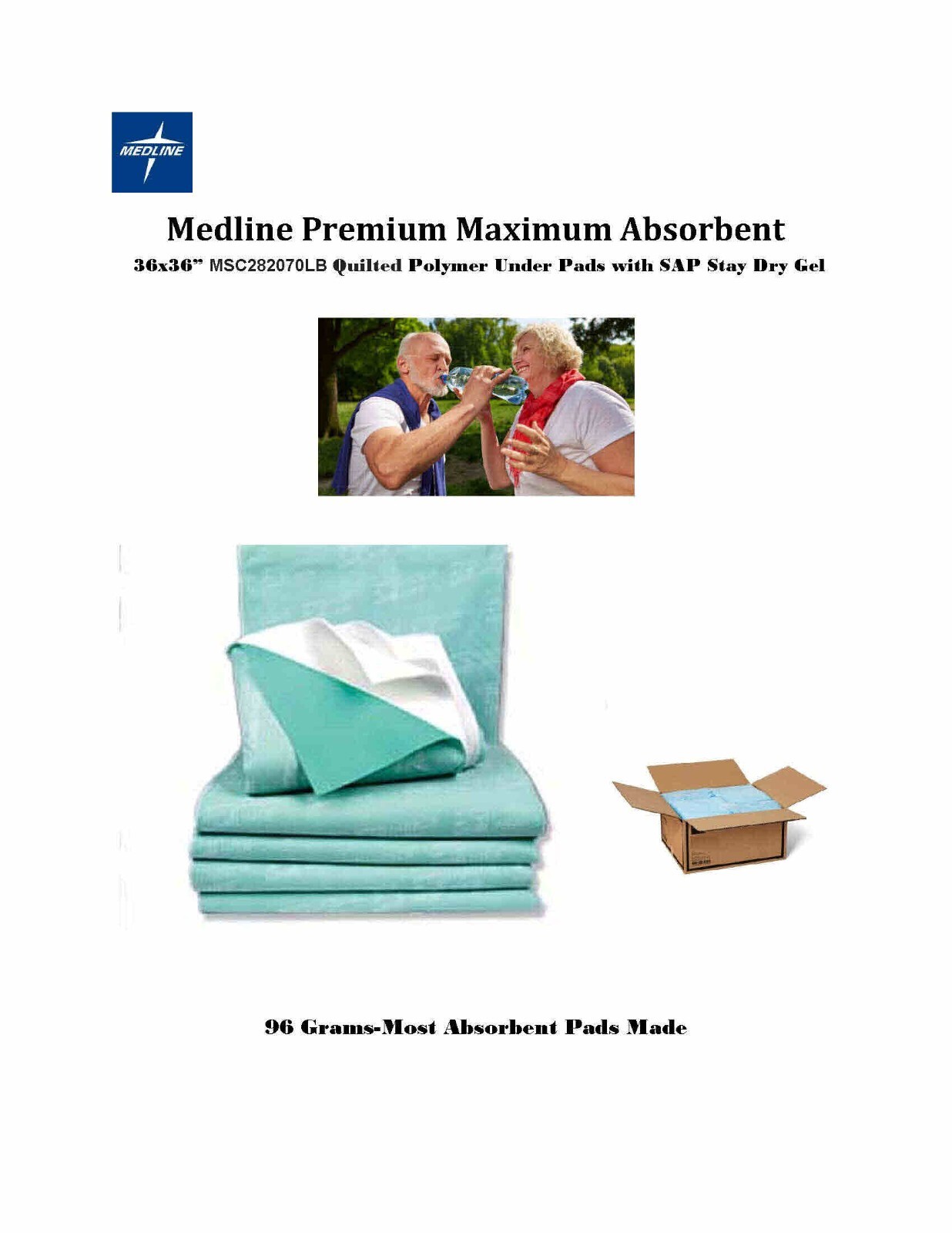 50ct Medline Premium SUPER ABSORB Gel Under Pads 12hrs MSC282070LB 36×36″ 96Gr
