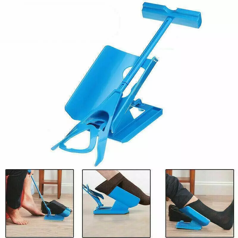 1pc Sock Slider Aid Blue Helper Kit Helps Put Socks on Off No Bending Shoe Horn