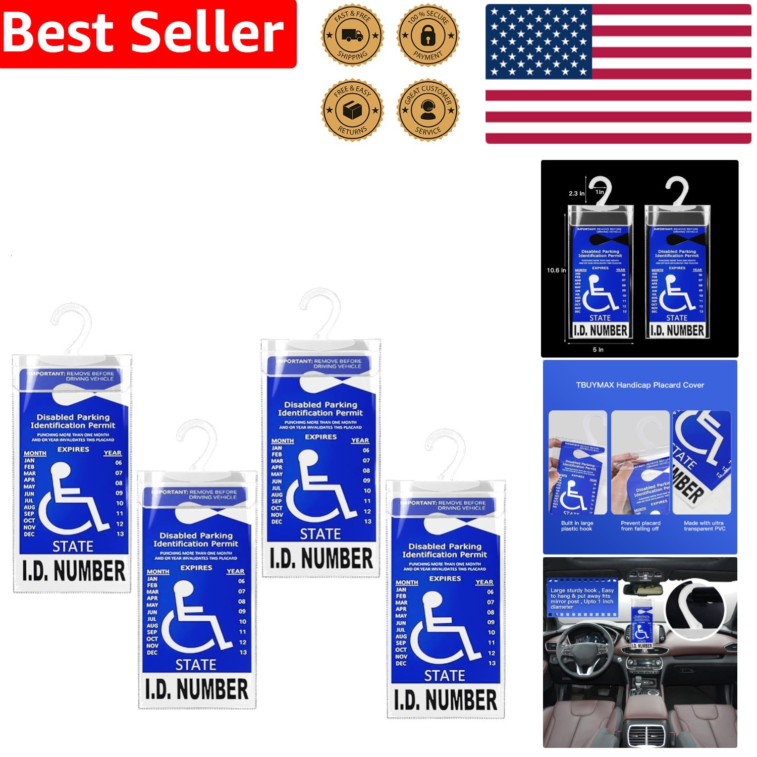 2x Handicap Placard Holder Auto Ultra Transparent Disabled Parking Permit Sign