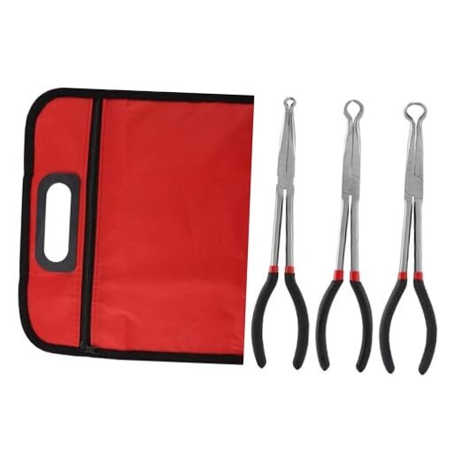 3pcs Long Reach Hose Grip Pliers Set, 11″ Long Pliers, 3/8-Inch, 1/2 Black Red