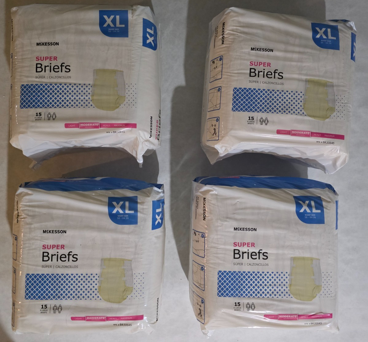 McKesson Unisex Adult Incontinence Super Brief X-Large 15ct Lot of 2 Total 30