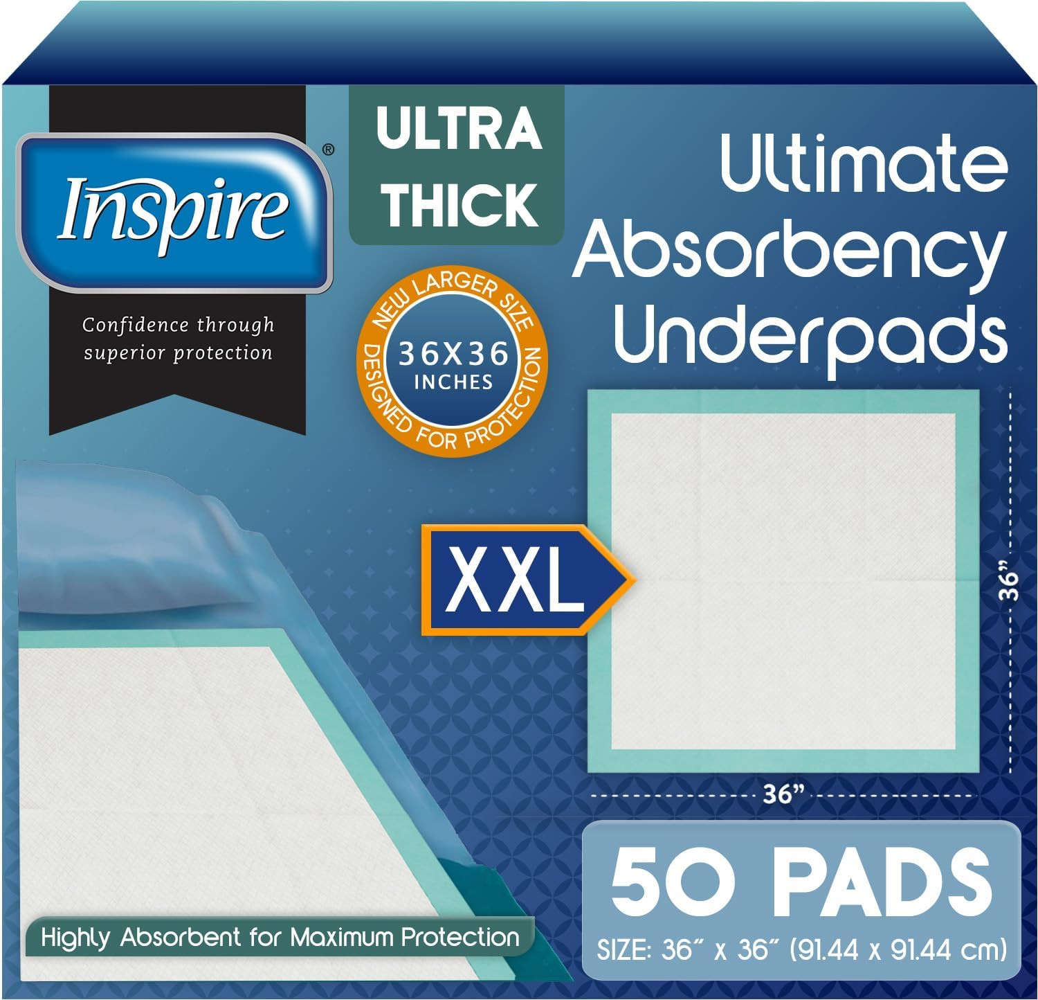 Inspire Extra Large Super Absorbent Disposable Bed Pads for Chronic Incontinence