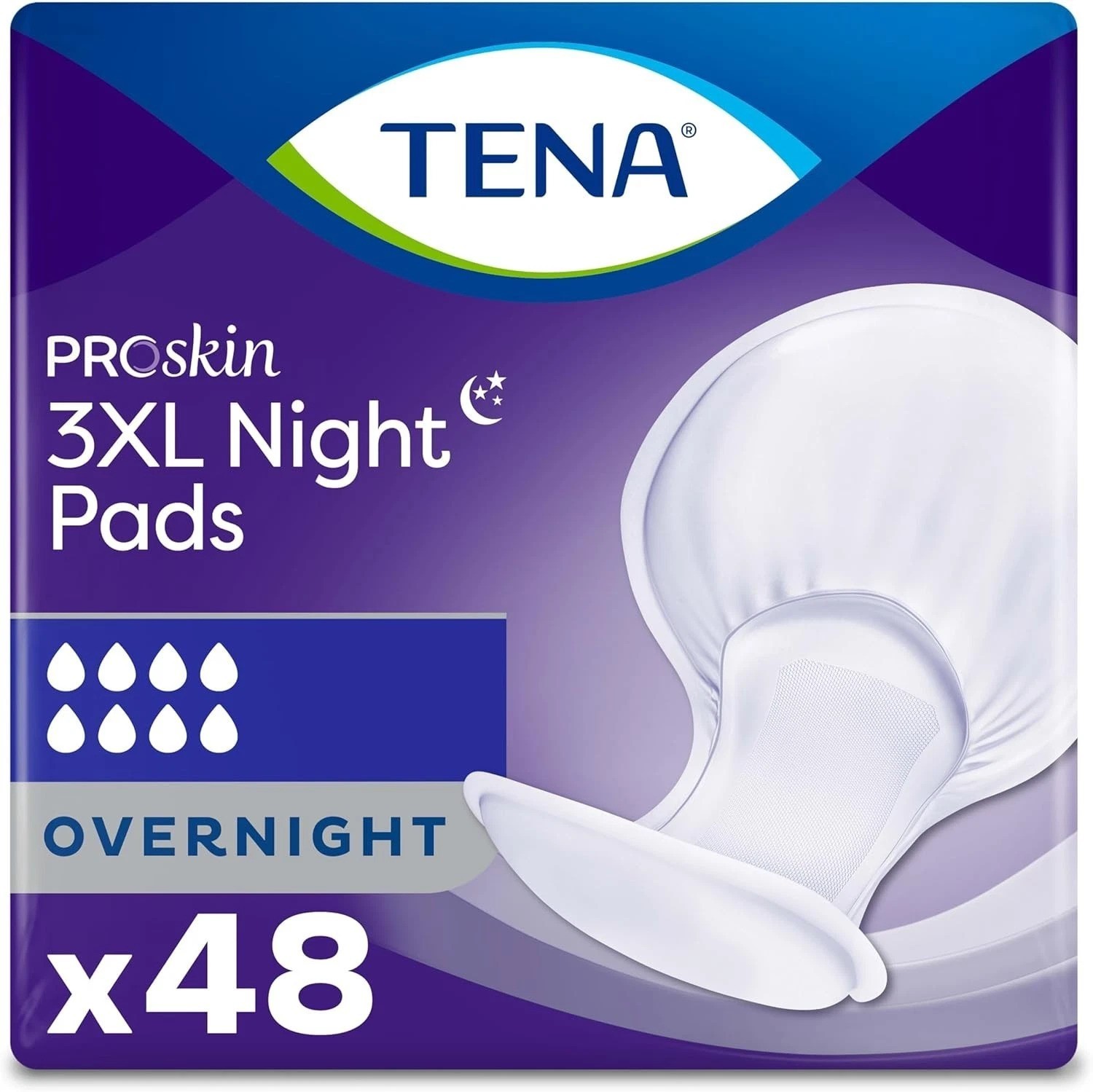 ProSkin TENA 3XL Pads: 48ct Overnight, Super Absorbent, Plus Size, Leak Security