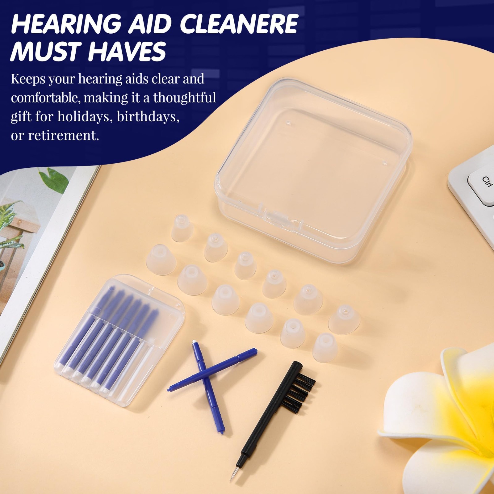 Hearing Amplifier Accessories Kit – 32 Pcs, Silicone Domes, Cleaning Tools & Cas