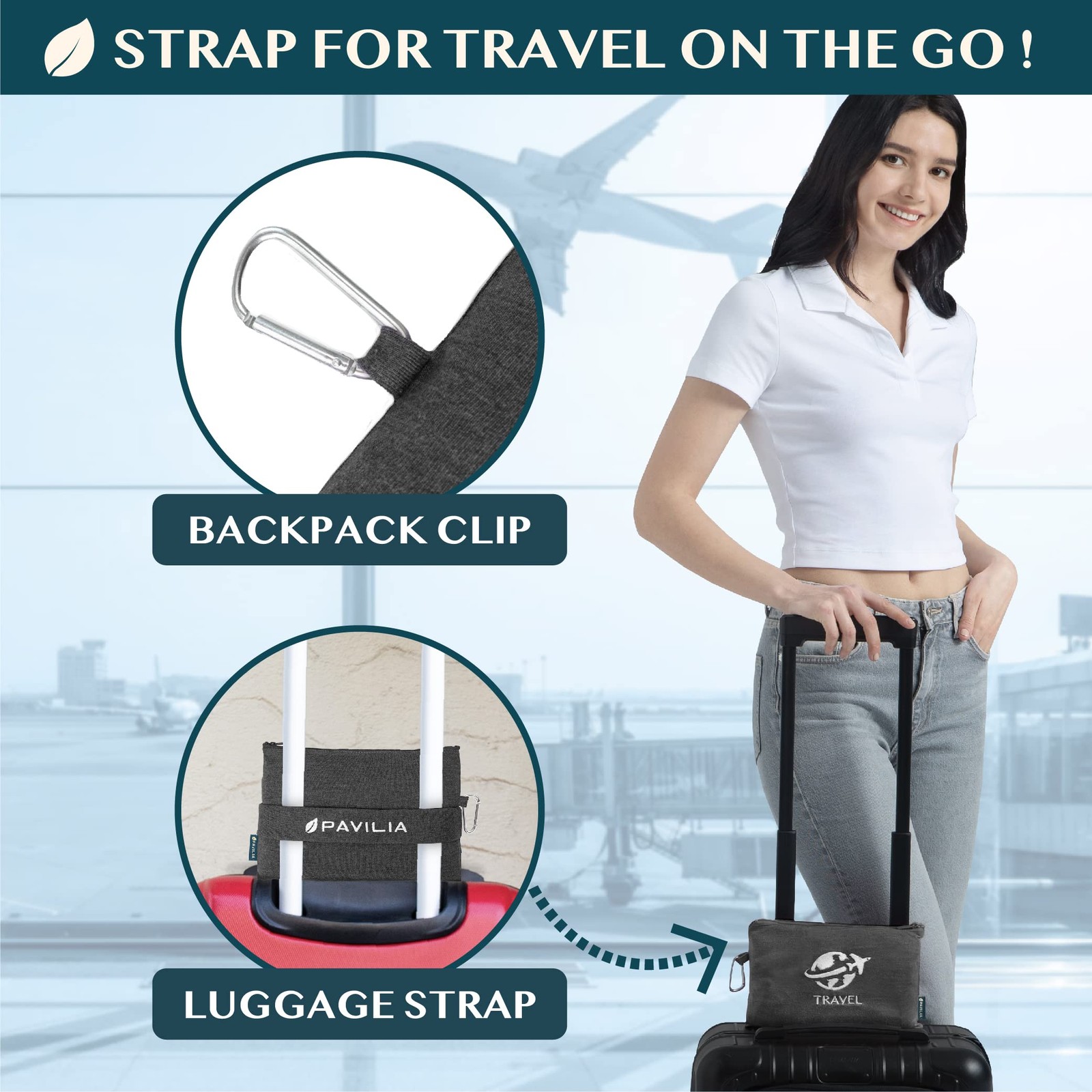 PAVILIA Travel Blanket Airplane Compact with Bag, Small 65 x 40 inches, Black