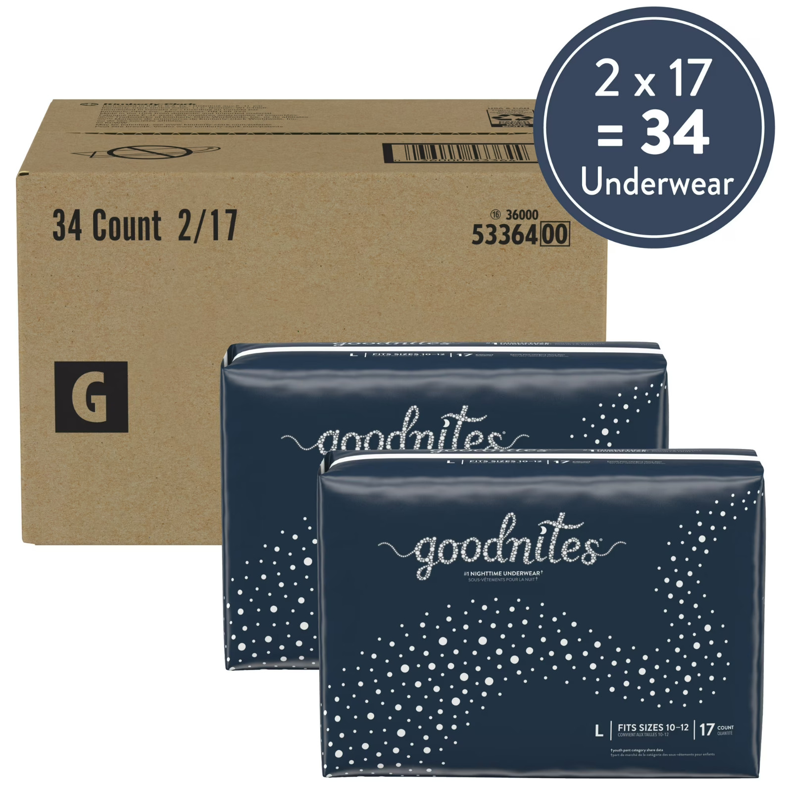 Goodnites Girls Nighttime Bedwetting Underwear, Large, 34 Count