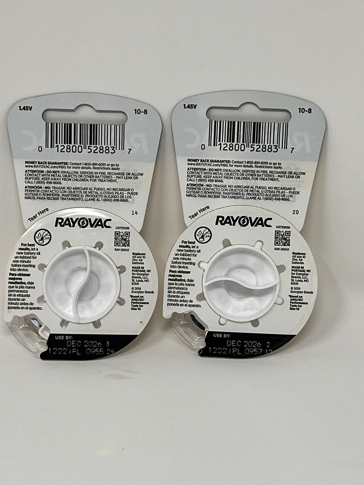 2 Rayovac Size 10 Hearing Aid Batteries 8 Per Pack EXP 12/26