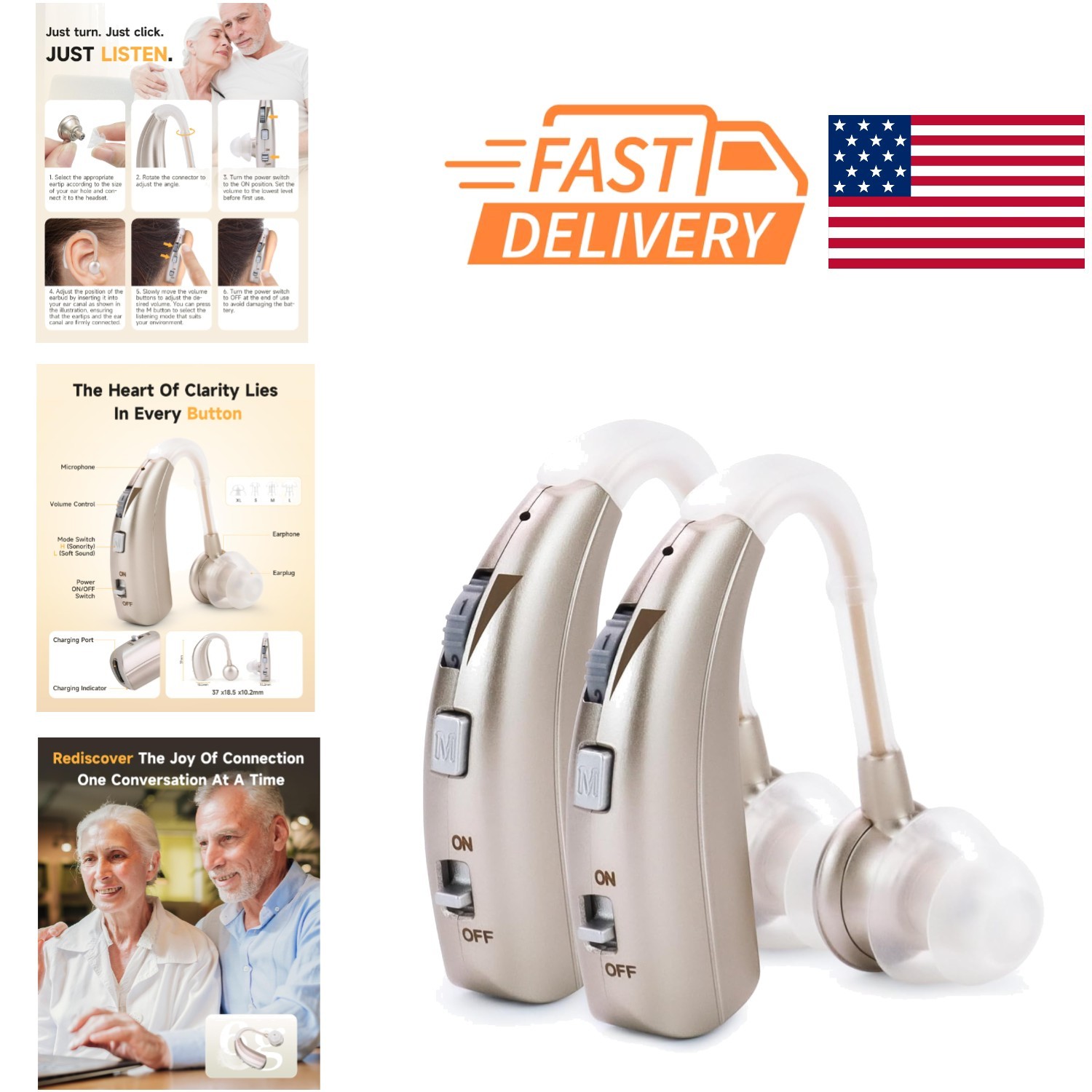 Digital Hearing Amplifier Pack of 2 Rechargeable Behind Ear Design for Comfort