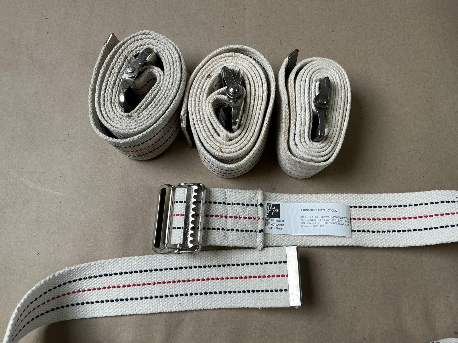 Lot Of 4 Medline MDT821203 Cotton Lift Gait Belts Beige Adjustable Reusable