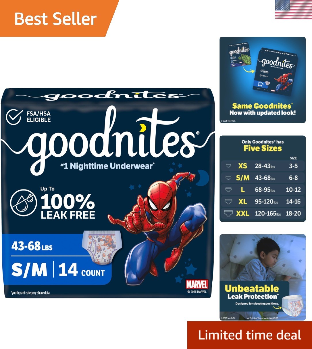 Goodnites Disposable Bedwetting Underwear Size S/M, 14 Pack for Boys’ Confidence