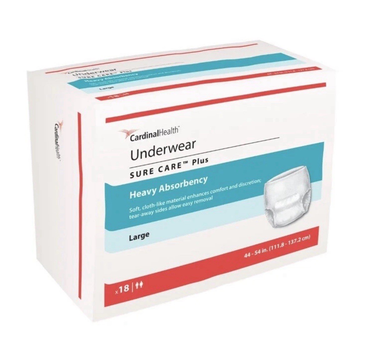 72 Cardinal Health Sure Care Plus Underwear Heavy Absorbency 4 x 18 Pack Large
