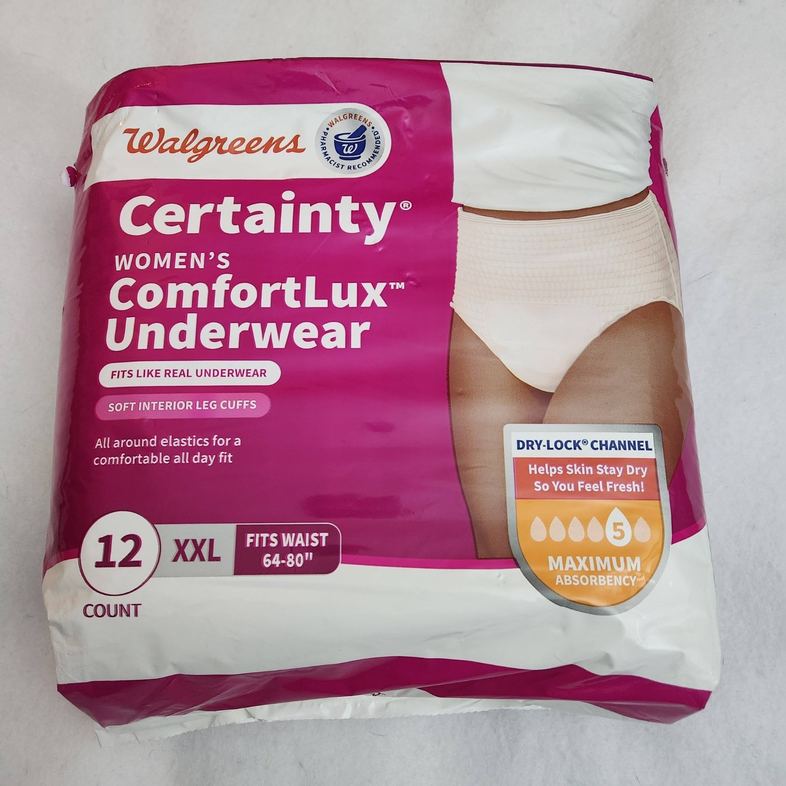 Walgreens Certainty Women’s ComfortLUX Underwear XXL 12ct MAX ~ 2 Pack~ NIP