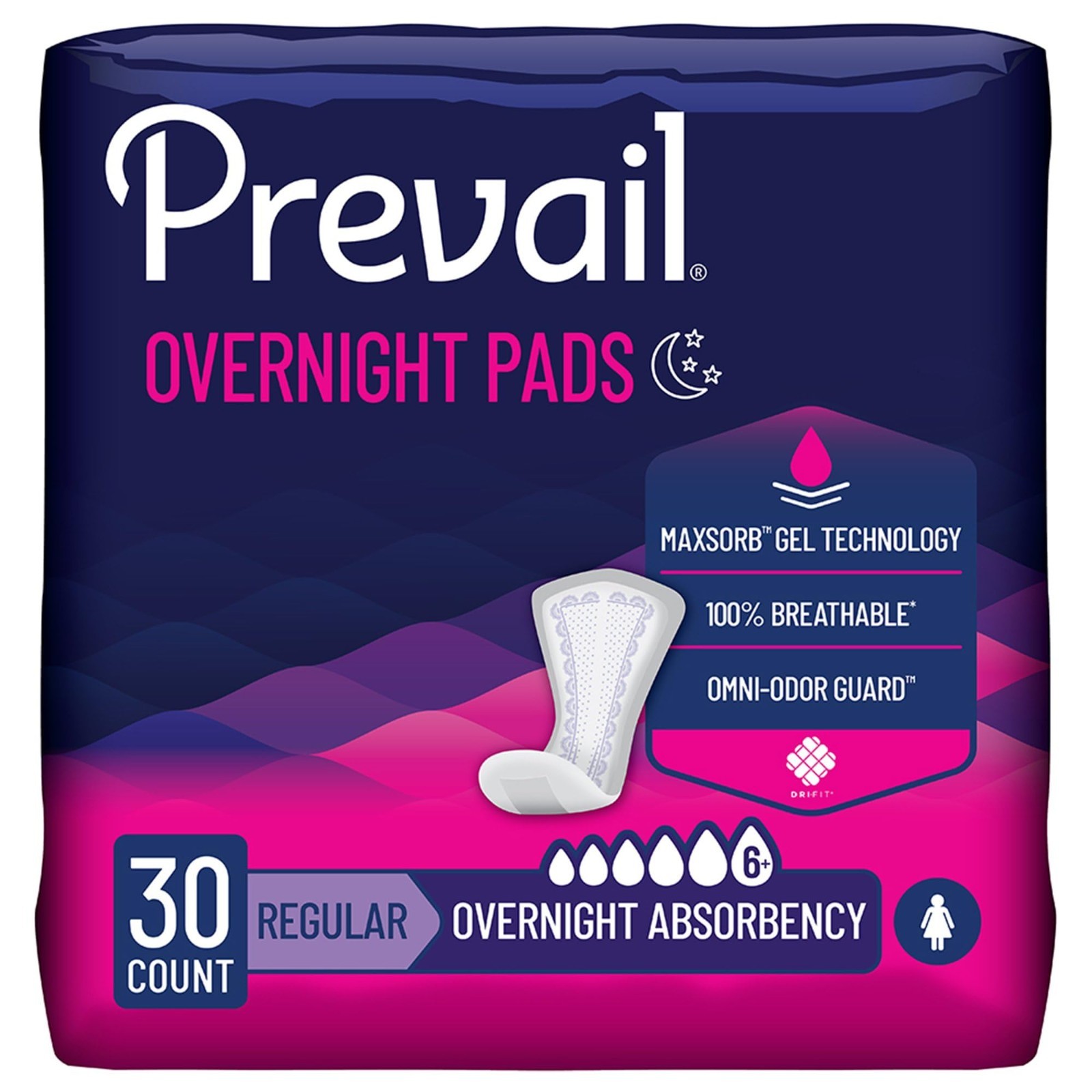 Incontinence Bladder Control Pads – Overnight Absorbency, 30 Count, Disposable L
