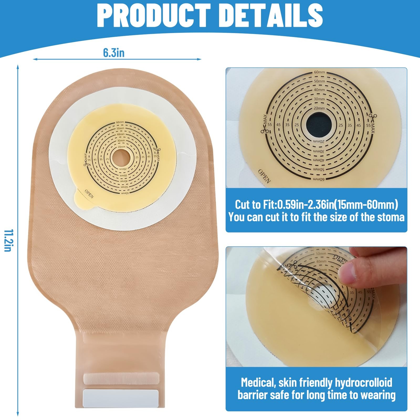 Ostomy Bags One Piece Drainable Pouches for Colostomy Ileostomy Stoma Care 22Pcs