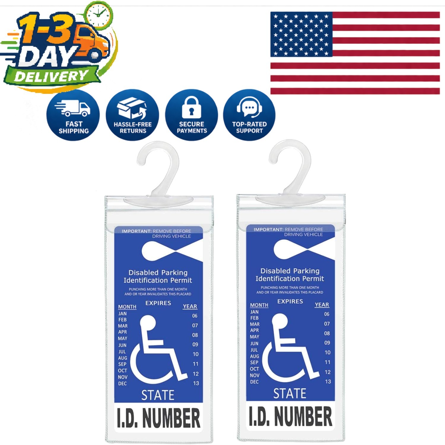 High-Quality Clear Plastic Handicap Tag Holder – Easy Transfer & Display, 2 Pack