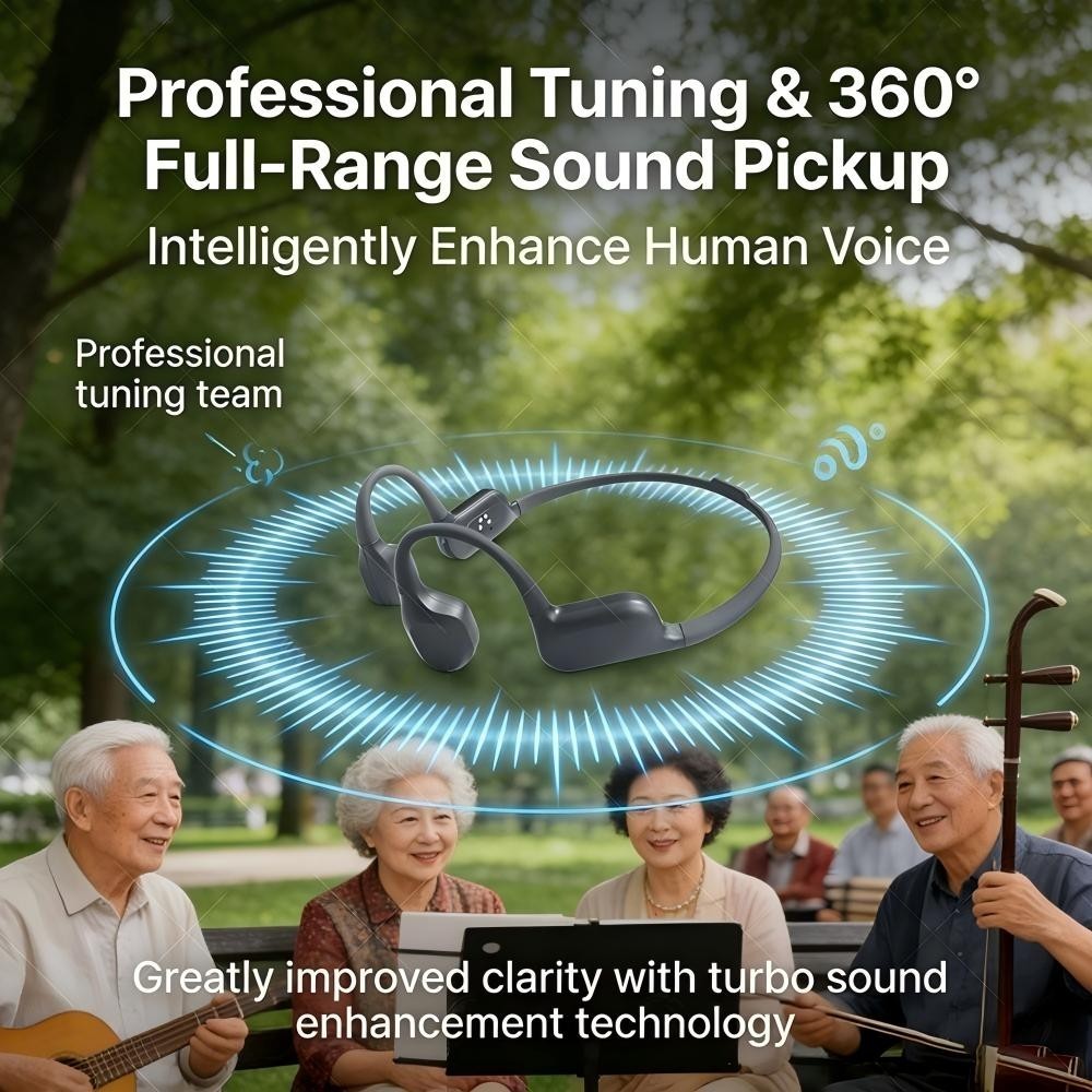 Bluetooth 5.4 V5 Bone Conduction Hearing Aid For Elderly Seniors Noise Reduction