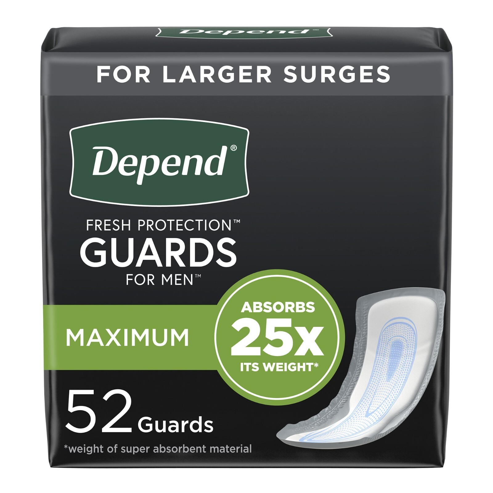 52 Depend Incontinent Pad Bladder Control Pad Guards for Men 12″ L Cup Shape